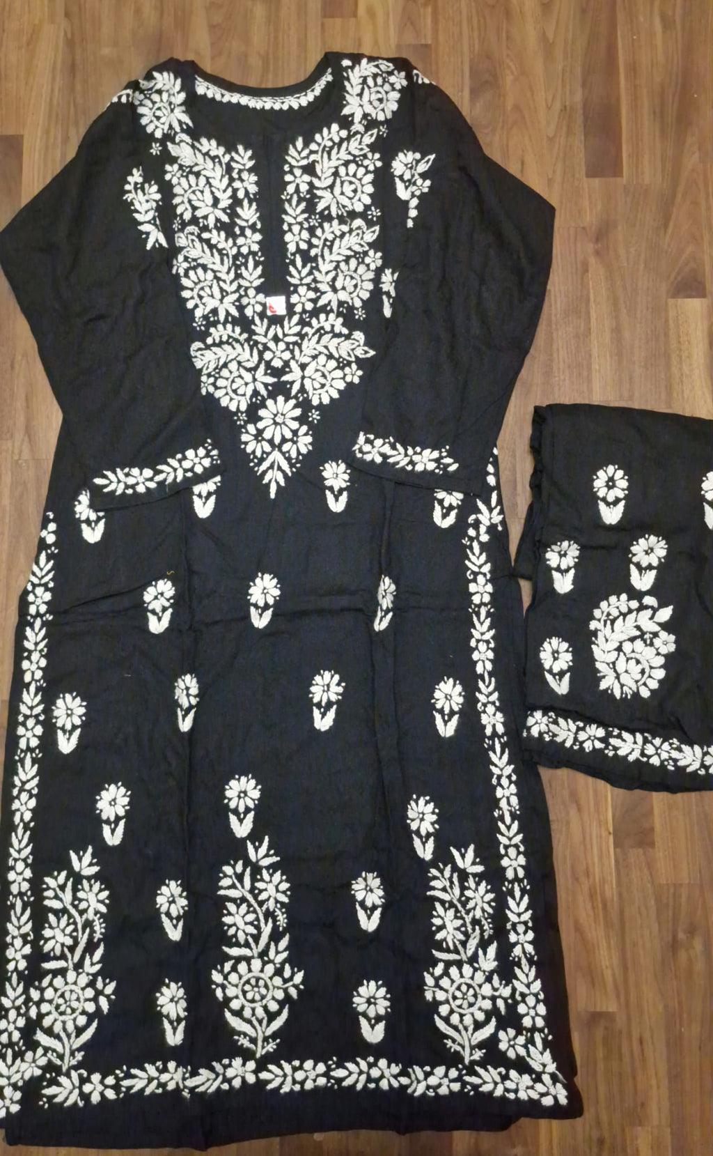 Lucknowi 2 Piece suit- Black with white embroidery