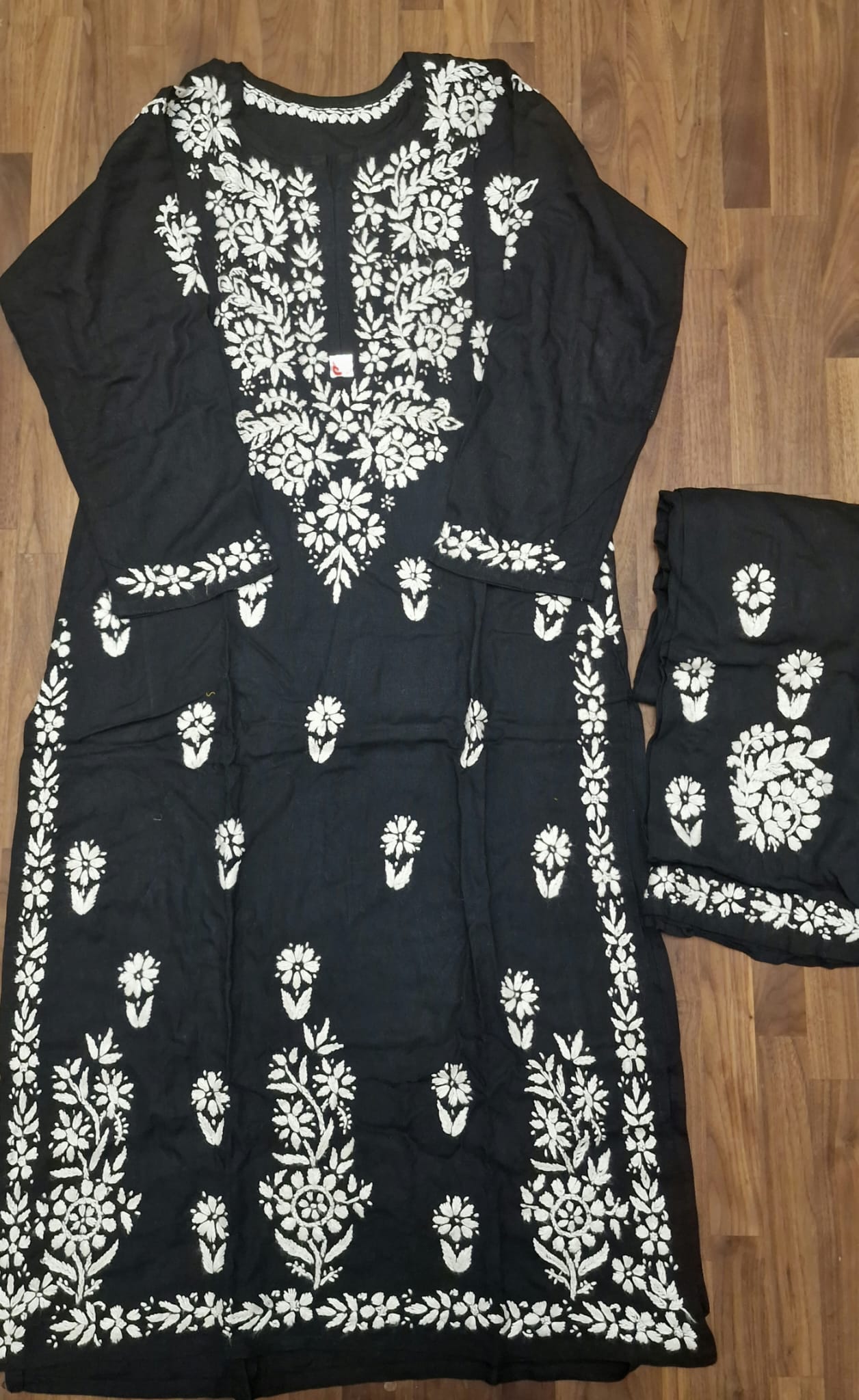 Lucknowi 2 Piece suit- Black with white embroidery