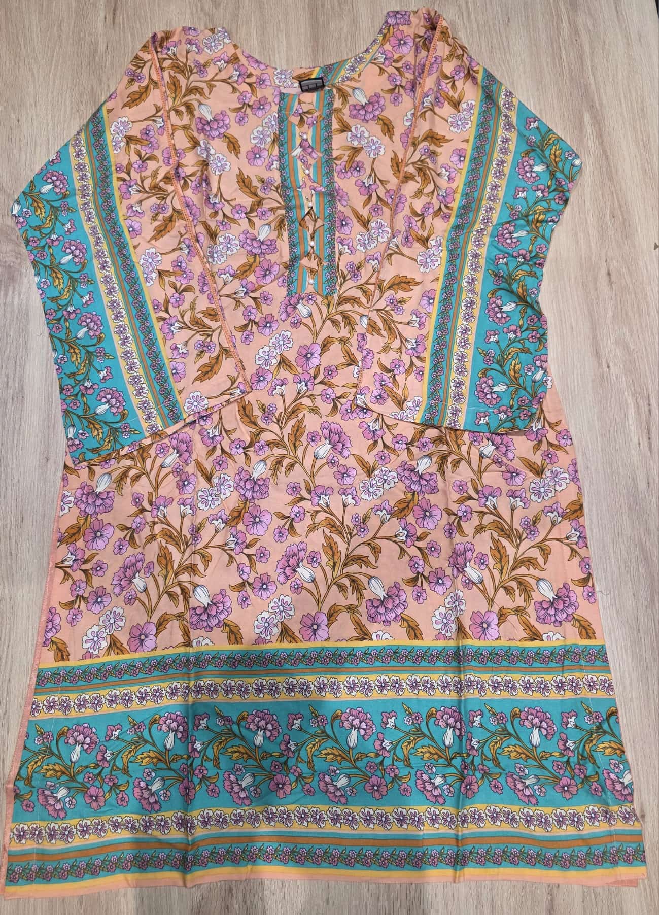 Pink and Mint green Floral Kurta- Shirt Only