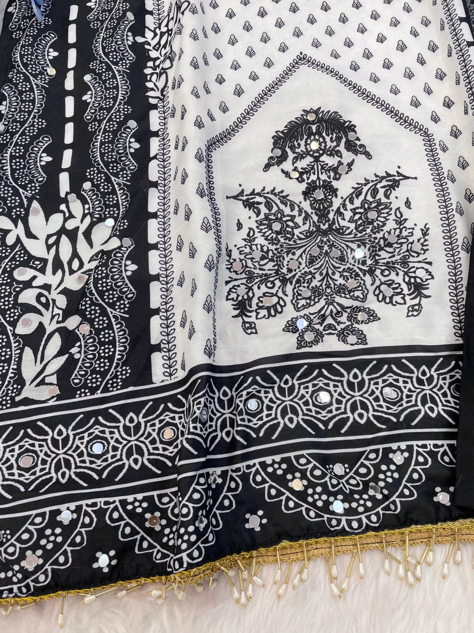 Black and White Muslin with mirror work Suit