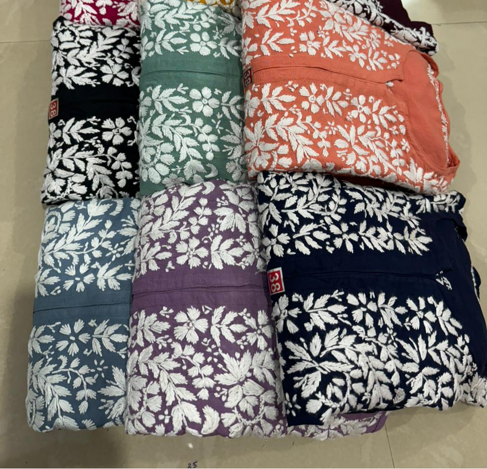 Lucknowi 2 Piece Suit- Purple with White Embroidery