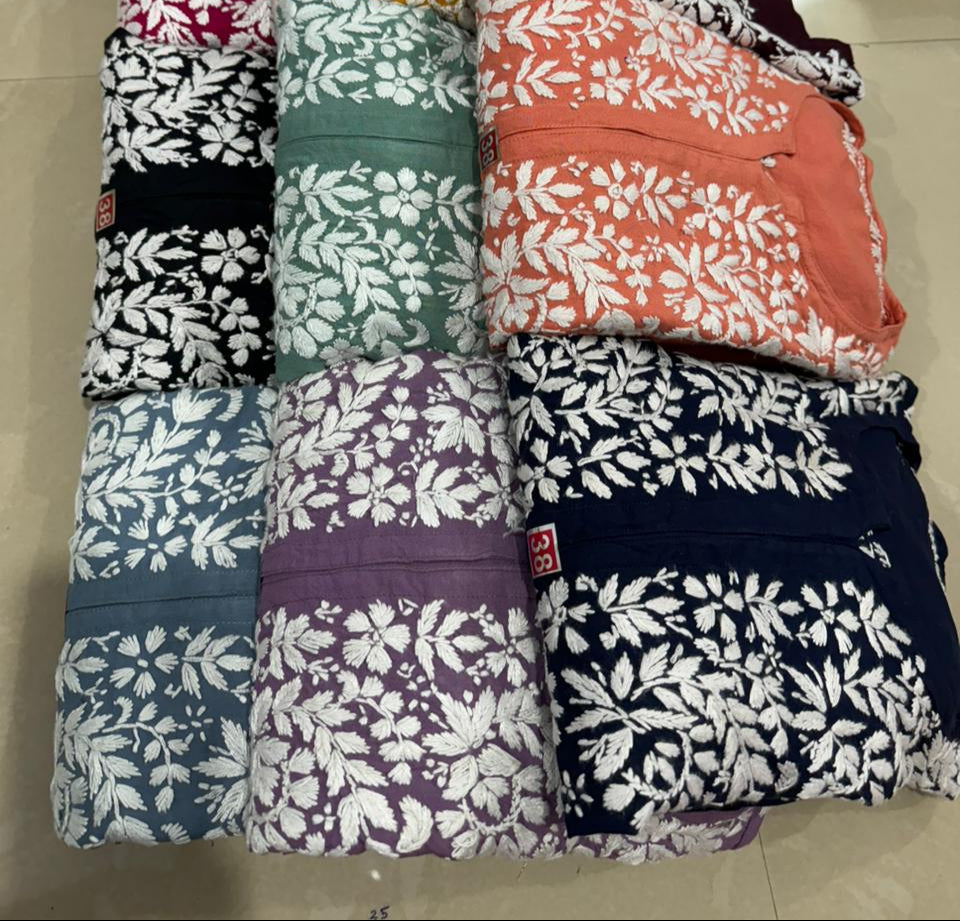 Lucknowi 2 Piece Suit - Sage Green with White Embroidery