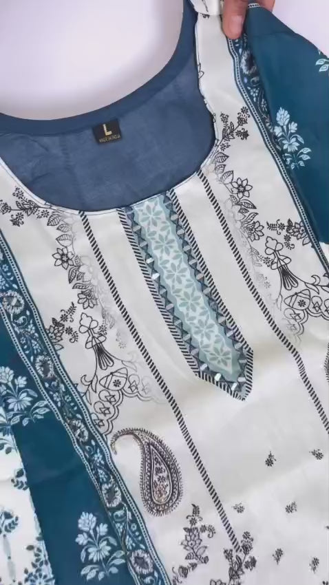 Berry Silk, Teal blue and ivory mirror suit